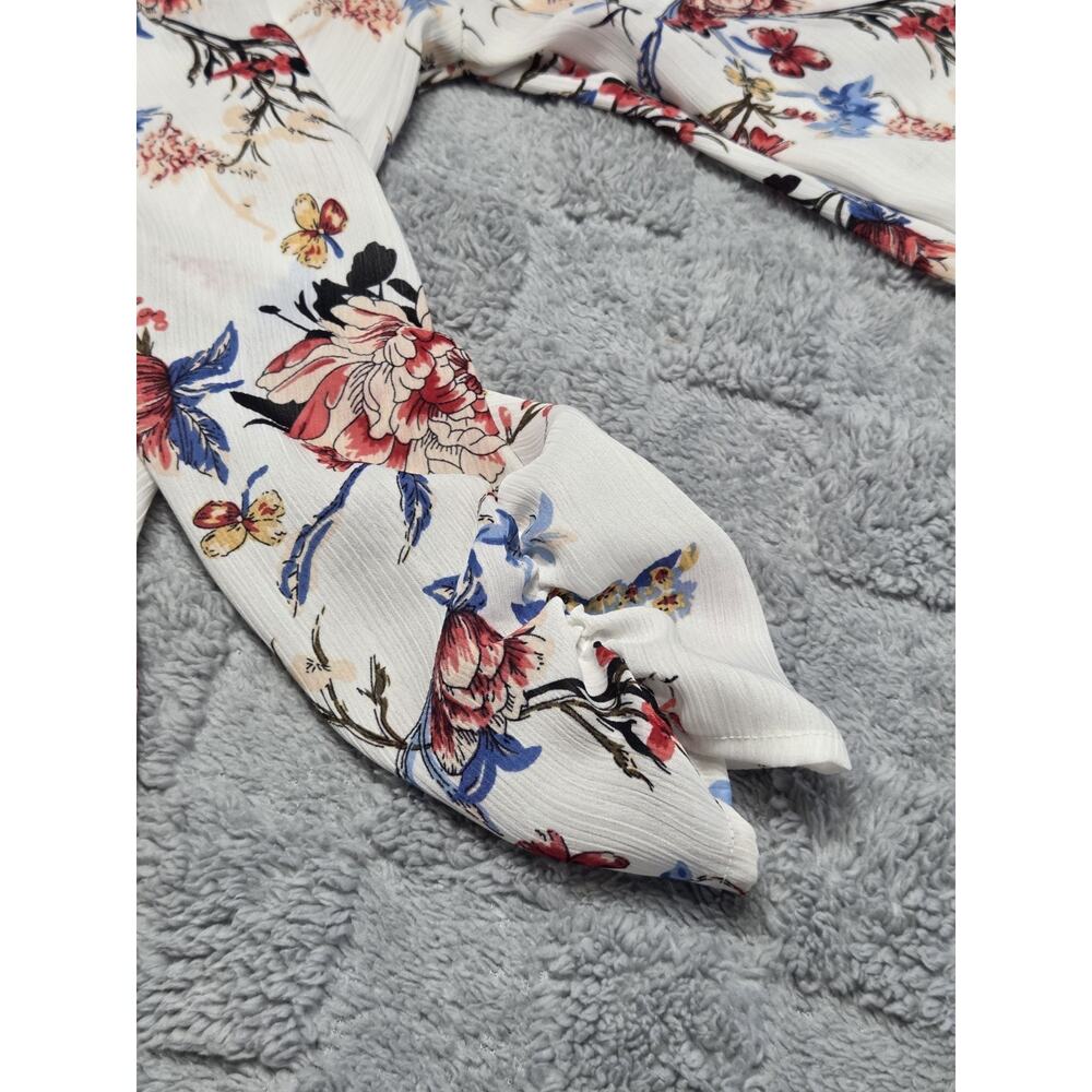 Kaii Los Angeles Top Women Small White Floral 3/4 Sleeve Cardigan - Picture 5 of 14